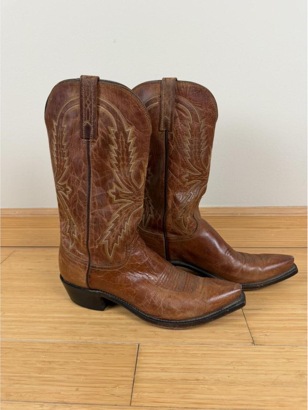 Lucchese Women’s 9.5 Brown Leather Western Cowboy Boots – Snip Toe Vintage Style